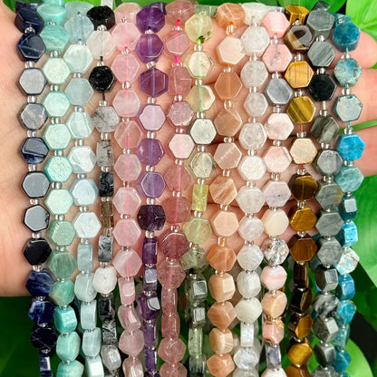8.5x9.5mm Natural Hexagon Stone Beads Faceted Amazonite Quartz Jade Loose Spacer Beads for Jewelry Making DIY Bracelet Pendant - AMULET RING STORE