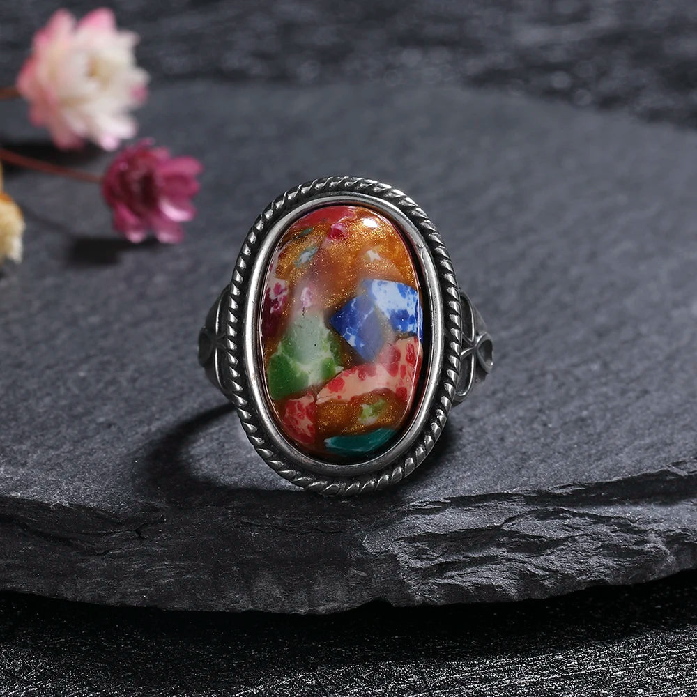Vintage Natural Emperor Stone Ring S925 Silver Retro Hollow Luxury Fine Jewelry Wedding Gift for Women - AMULET RING STORE