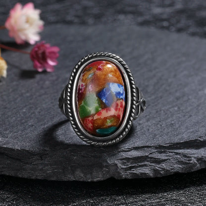 Vintage Natural Emperor Stone Ring S925 Silver Retro Hollow Luxury Fine Jewelry Wedding Gift for Women - AMULET RING STORE