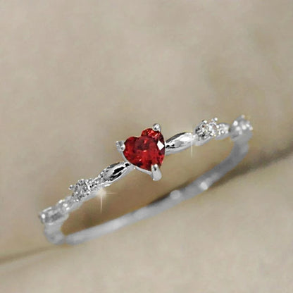 Huitan Exquisite Red Love CZ Engagement Proposal Rings for Women Thin Band Aesthetic Female Fashion Jewelry Fancy Birthday Gift