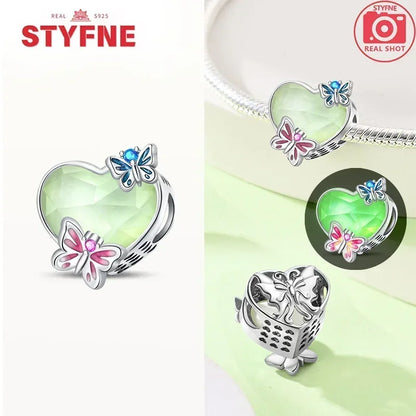 S925 Silver Glow-in-the-dark Firefly Charm Pendant Fit Original Charms Bracelet Gift Beads for Women Diy Fine Jewelry Gifts - AMULET RING STORE
