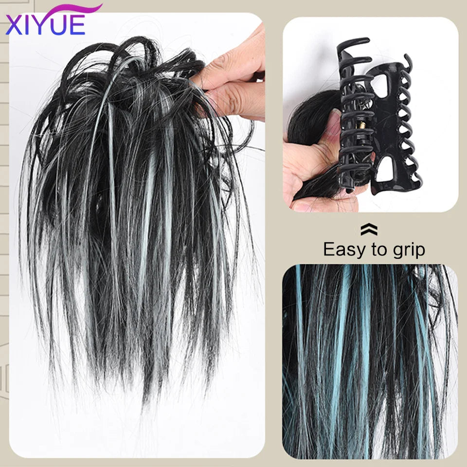XIYUE Synthetic Messy Hair Bun Tousled Hairpiece Elastic Band Chignon Curly Scrunchie Updo Cover Hair Tail for Women Pink - AMULET RING STORE