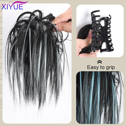 XIYUE Synthetic Messy Hair Bun Tousled Hairpiece Elastic Band Chignon Curly Scrunchie Updo Cover Hair Tail for Women Pink - AMULET RING STORE