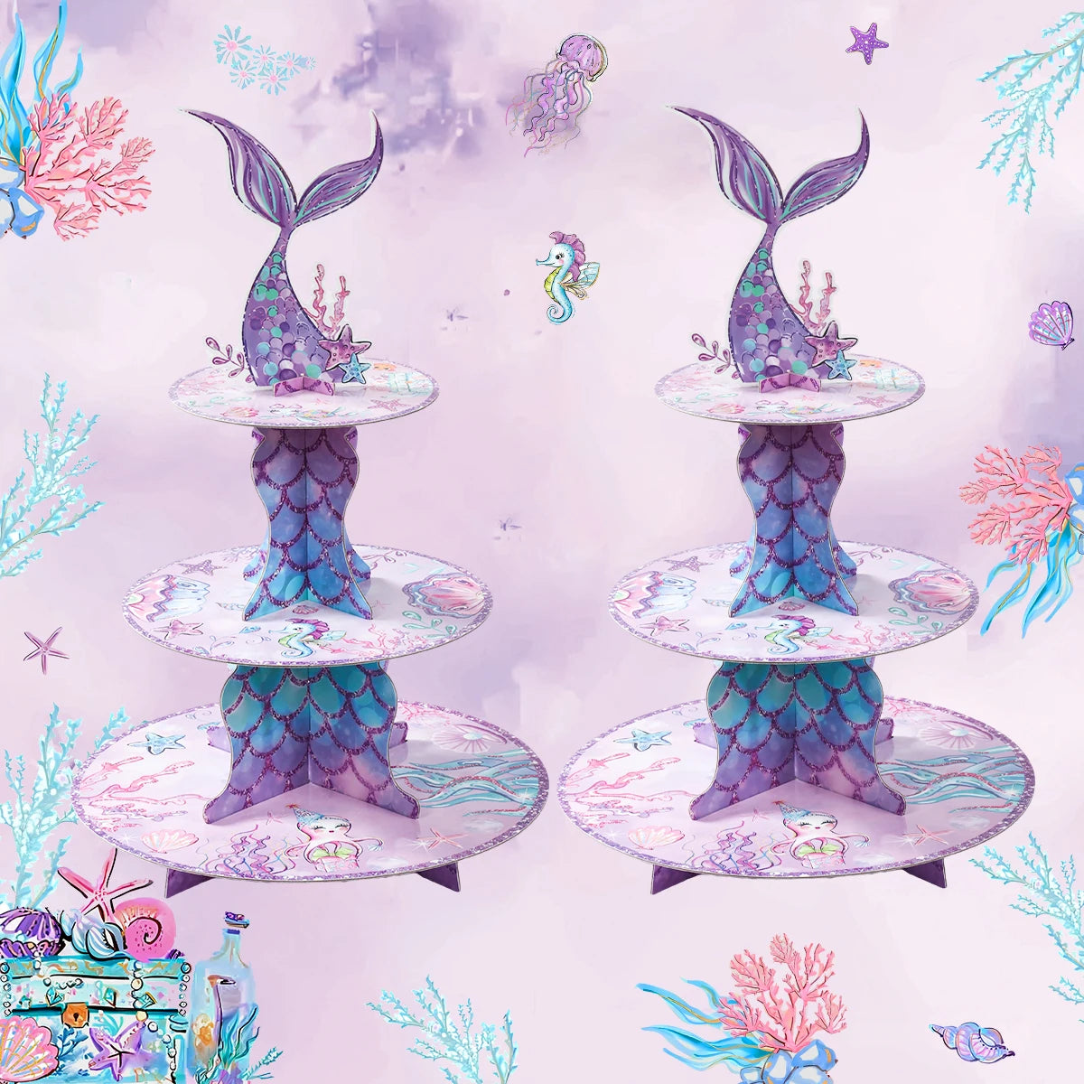 Cake Display Stand Jungle Mermaid Birthday Party Decorations Kids Dessert Holder Cake Tray Butterfly Baby Shower Cupcake Support - AMULET RING STORE