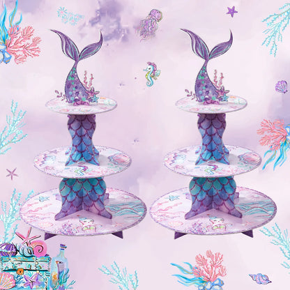 Cake Display Stand Jungle Mermaid Birthday Party Decorations Kids Dessert Holder Cake Tray Butterfly Baby Shower Cupcake Support - AMULET RING STORE