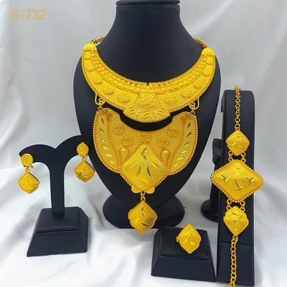 New Big Italian 24k Gold Plated Jewelry Set For Women Indian Dubai Party African Necklace Sets Bridal Gifts Arabic Jewelry Sets