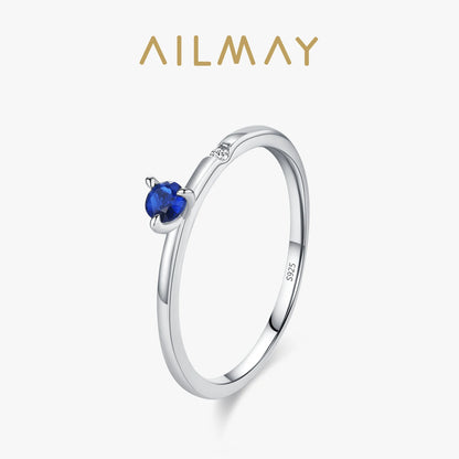 Ailmay Genuine 925 Sterling Silver Simple Navy Blue Zircon Ring for Women Fashion Minimalist Ring Fine Jewelry