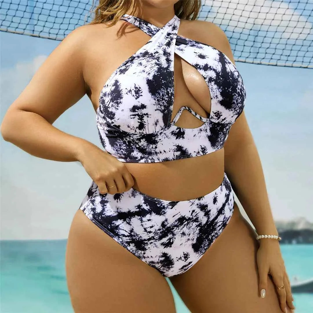 New 0xL-4XL printed bikini large size swimwear plus size women swimsuit female two-pieces bikini set bather bathing suit k5630
