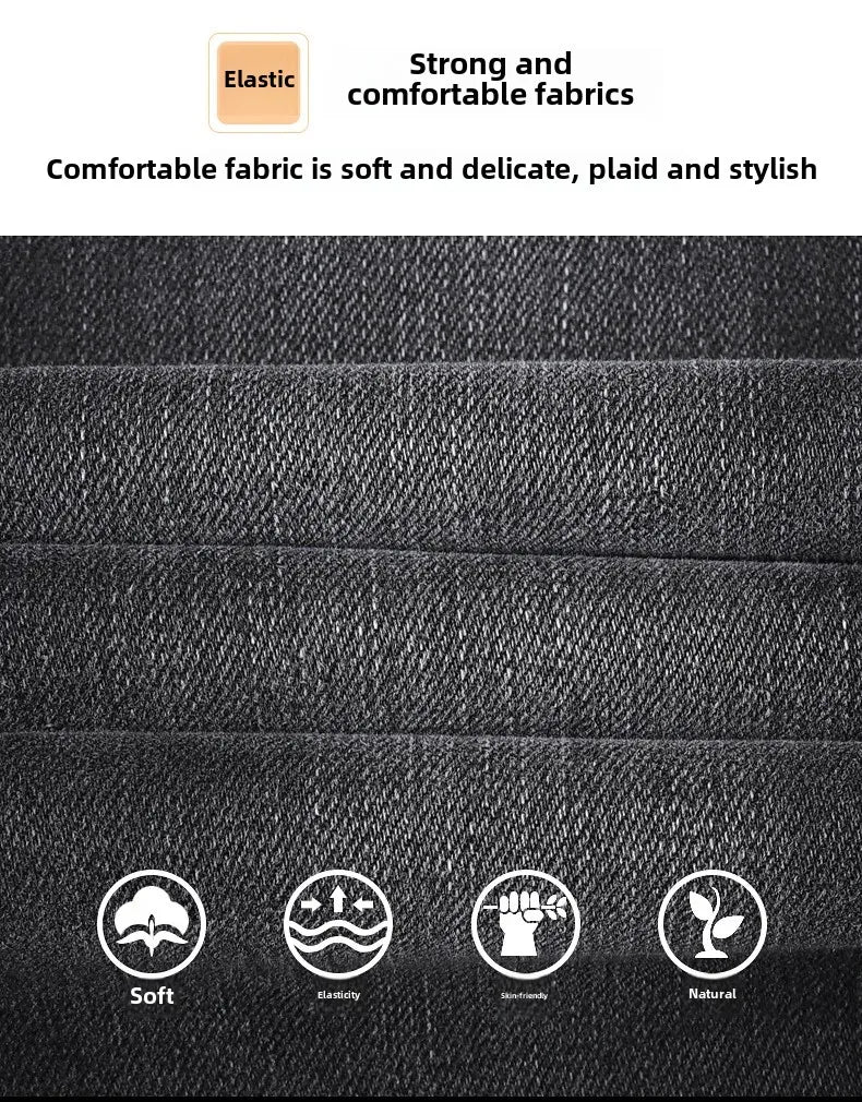 H Home Autumn/Winter Thickened European Style High-End Jeans Men's Trendy Brand Slims Smooths Your Silhouette Small Footed Trend