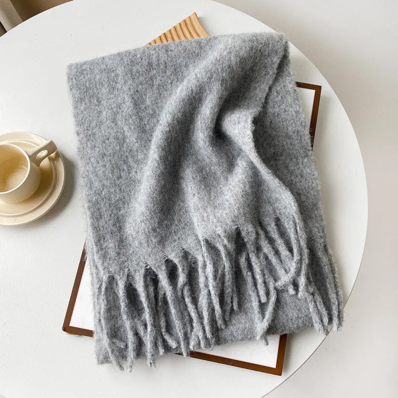 Korean Version Stylish Solid Scarf Women Men Autumn Winter Wool Blend Soft Pulled Mufller Female Male Versatile Pink Shawl Girl