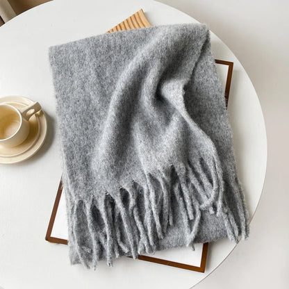 Korean Version Stylish Solid Scarf Women Men Autumn Winter Wool Blend Soft Pulled Mufller Female Male Versatile Pink Shawl Girl