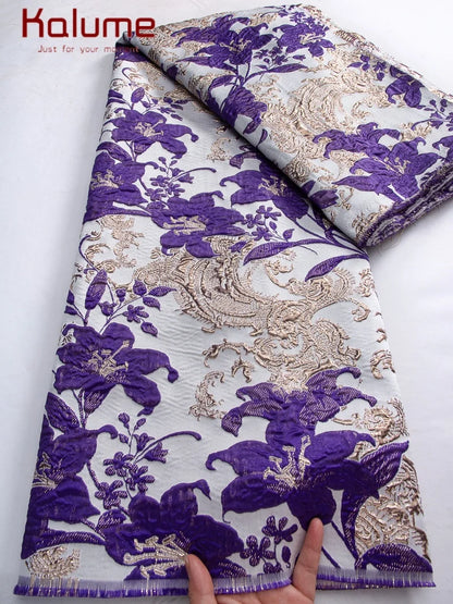Kalume 2025 African Gilding Jacquard Lace Fabric High Quality Brocade Lace Fabric Ship From U.S. For Sewing Party Dress F4329