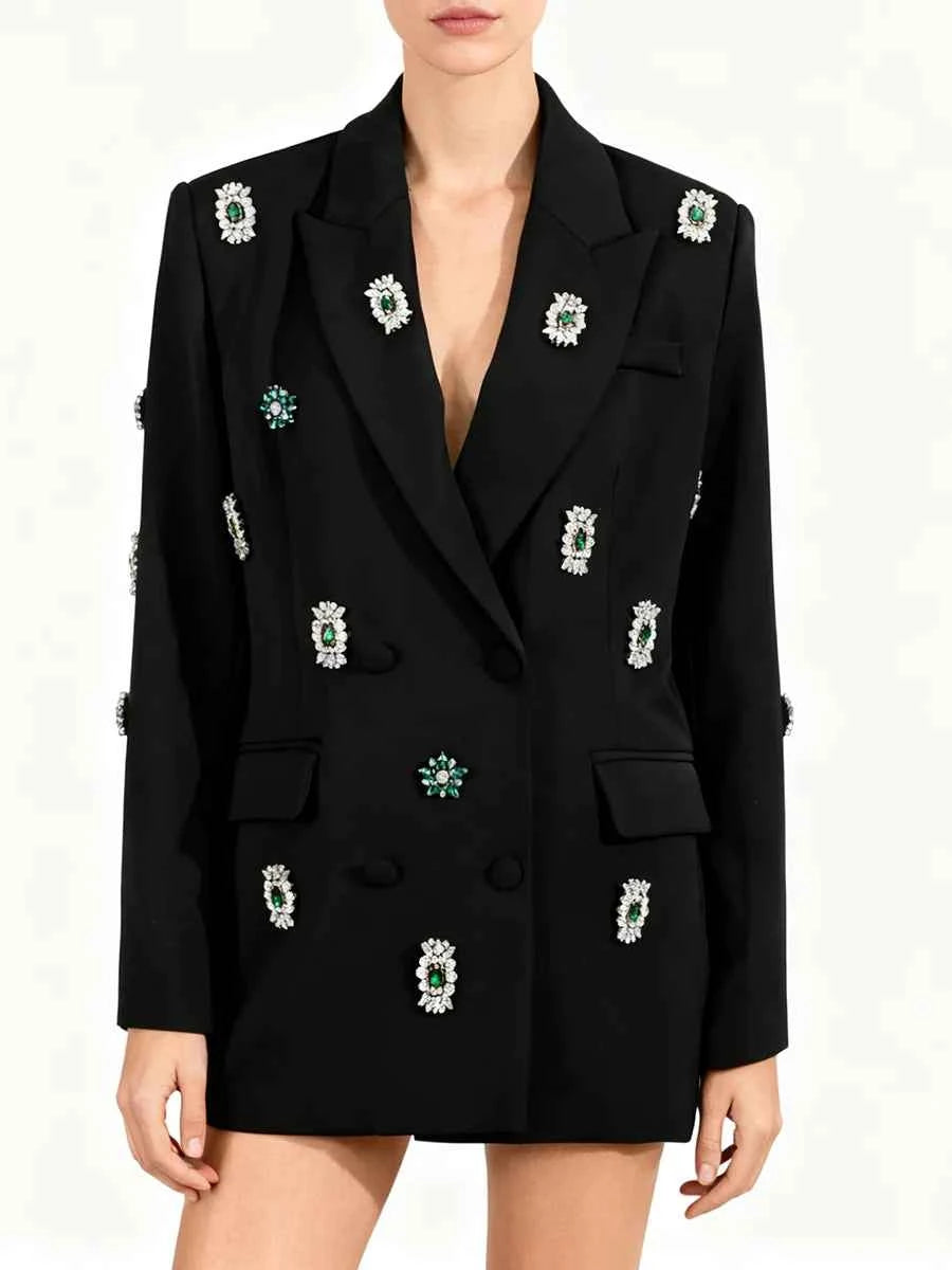 TWOTWINSTYLE Solid Loose Spliced Bead Luxurious Blazers for Women Lapel Long Sleeves Nobility Blazer Female Autumn Fashion New