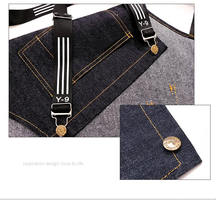 Hairstylist Denim Apron With Wide Shoulder Straps Comfortable Workwear Casual Fashionable Stain Resistant Men and Women Apron - AMULET RING STORE