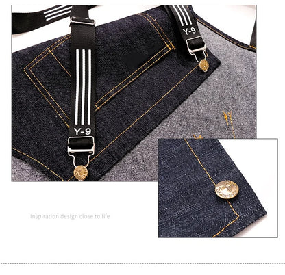 Hairstylist Denim Apron With Wide Shoulder Straps Comfortable Workwear Casual Fashionable Stain Resistant Men and Women Apron - AMULET RING STORE