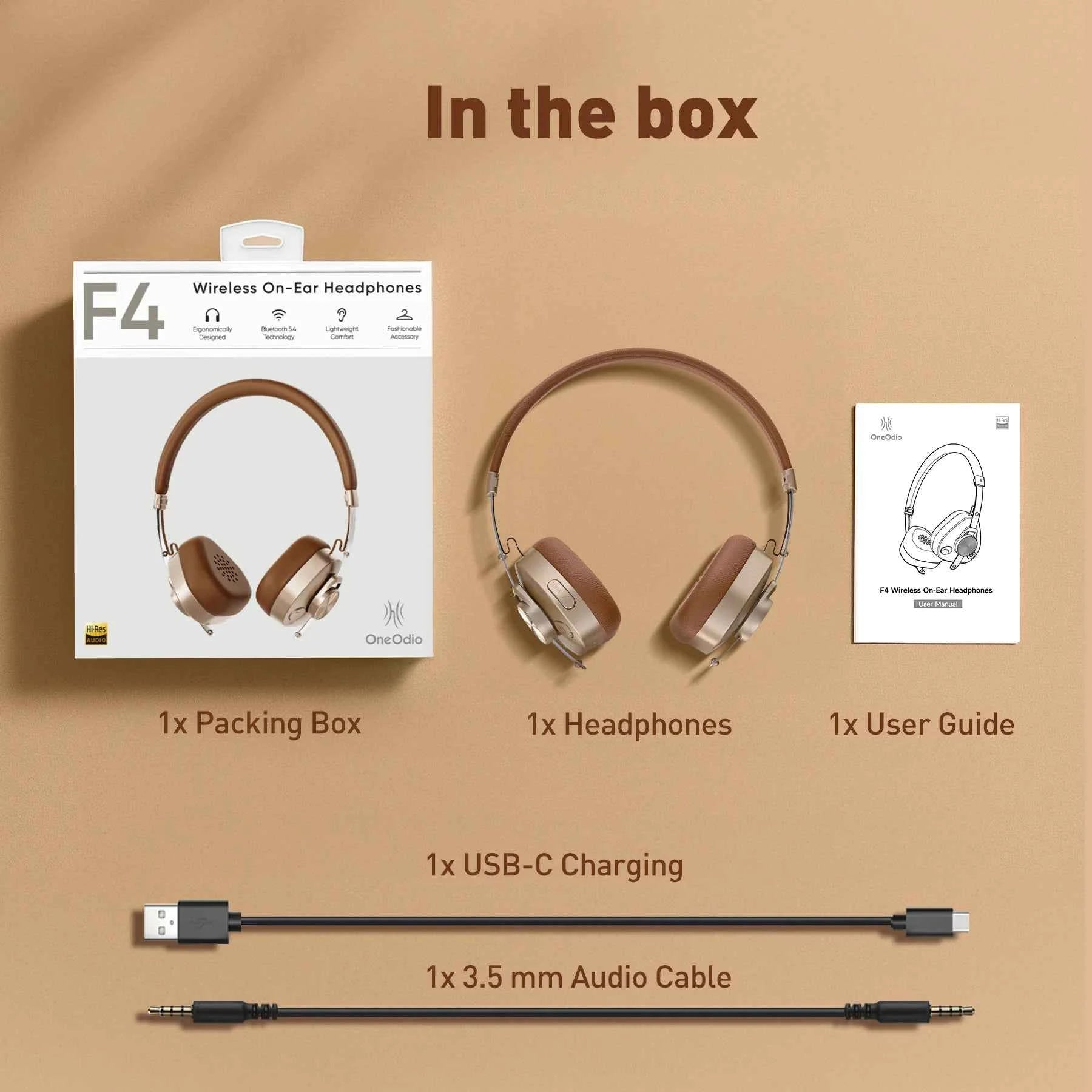 OneOdio F4 Wireless Headphones dual-device connection Vintage Headphones 50H Playtime