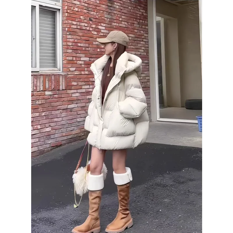 Puff Down Jacket Women's Winter Jacket Padded New Outerwear Hooded Versatile Loose Padding Thickened White Duck Down Warm Coat