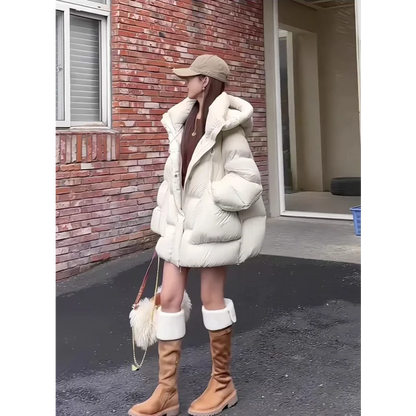 Puff Down Jacket Women's Winter Jacket Padded New Outerwear Hooded Versatile Loose Padding Thickened White Duck Down Warm Coat