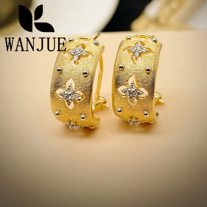 2024 Hot Sale Italian Hand-brushed Palace Style Two-color Craft Ring French Earrings Women's Fashion Luxury Jewelry