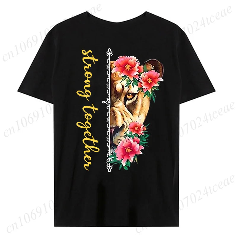 Fashion Valentine's Day Tees Shirt Lion Animal Back Print Graphic Y2k Tops Lover Couples Matching T-shirt Men & Women Clothing - AMULET RING STORE