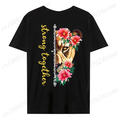 Fashion Valentine's Day Tees Shirt Lion Animal Back Print Graphic Y2k Tops Lover Couples Matching T-shirt Men & Women Clothing - AMULET RING STORE