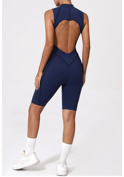 Seamless Yoga Jumpsuit Sports Fitness Backless Tight Zipper Long-sleeved One-Piece Workout Clothes Gym Leggings Sportswear