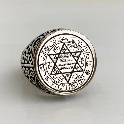 Solid 925 Sterling Silver Seal Of Solomon King Solomon Men's Ring Exclusive Jewelry Accessory For Men's Ring Made In Turkey