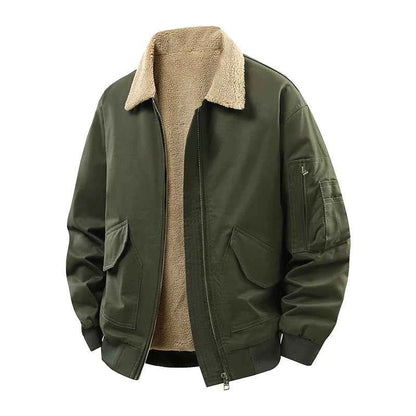 Men's Winter Fleece Jacket - Zipper Coat, Stylish and Elegant Lapel Design, Lamb Wool Lining - Cold Weather Coat, Suitable for Daily and Formal Events - Military Style Casual Jacket, Layered Wear, Military Style Design, Durab