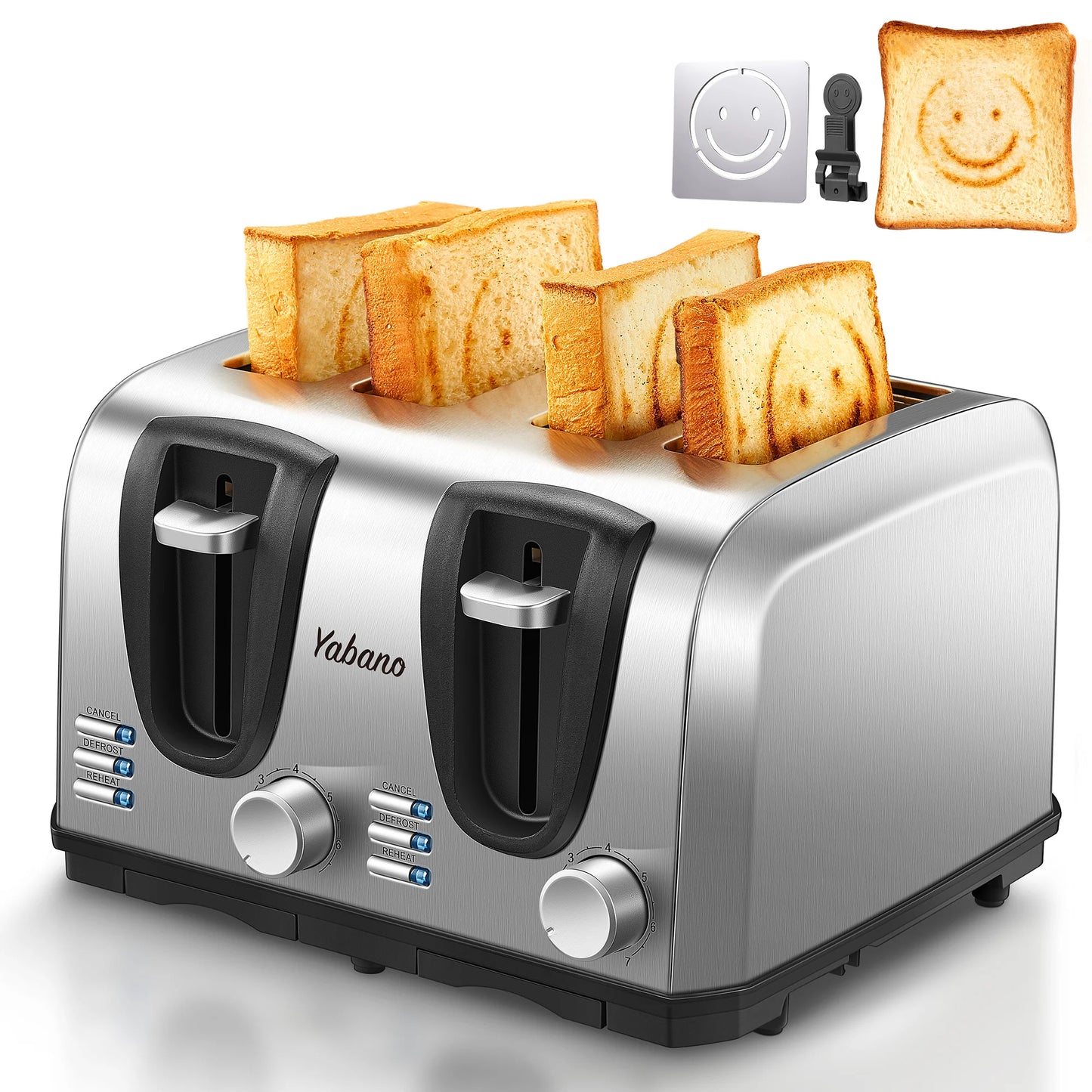 Yabano 4 Slice Toaster, Toaster with Extra Wide Slot and 7-Shade Settings, Defrost and Reheat Function - AMULET RING STORE