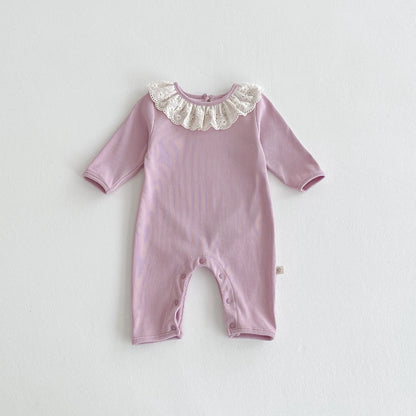 Spring and Autumn Baby Girl Solid Color Cute Doll Collar Long Sleeve Jumpsuit Baby Girl Autumn Jumpsuit - AMULET RING STORE
