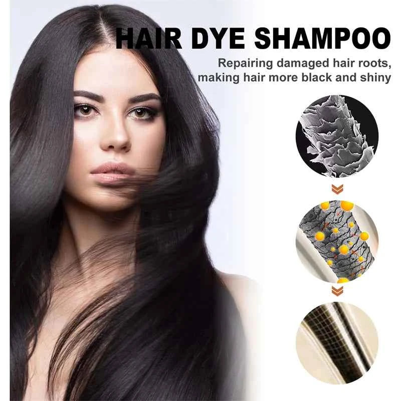 2pcs Black Hair Colouring Shampoo Natural Herbal Essence 3 in 1 Colouring Shampoo Clean Dandruff Removing for Covering White