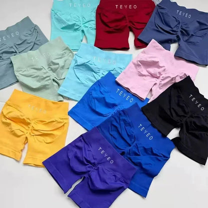 TEVEO Short De Yoga Femme Extensible Respirant Pêche Hanche Hanche Fitness Short de Course Hanche Haute Stretch Mèches De Sueur