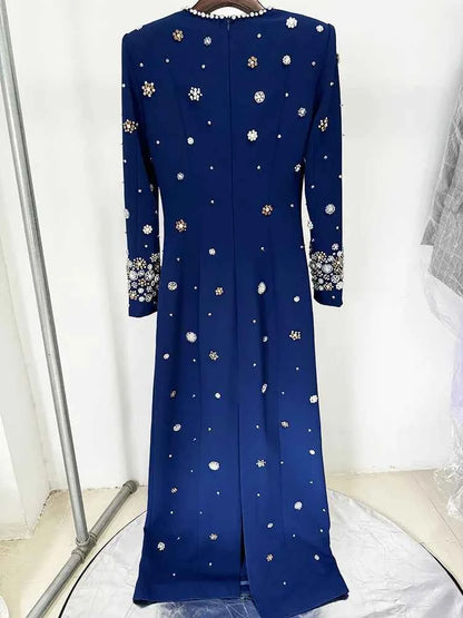 HIGH STREET Newest Fashion 2025 Designer Party Vestido Women's Formal Long Sleeve Luxurious Beaded Long Maxi Dress