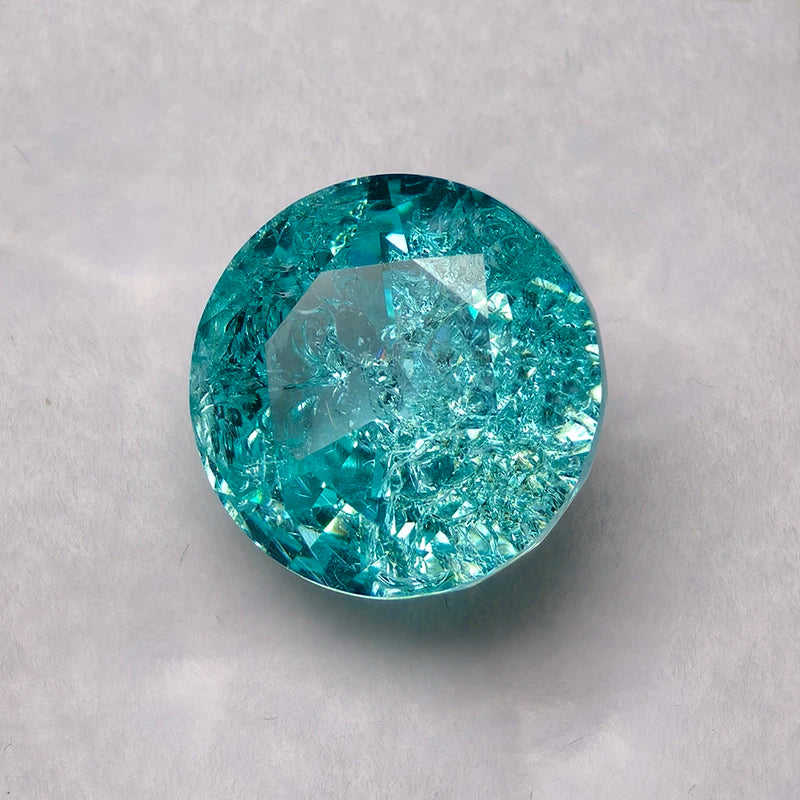 Lab Grown Paraiba Round Cracked Ice Cut Tourmaline Gemstone For DIY Jewelry Making Material Selectable AGL Certificate