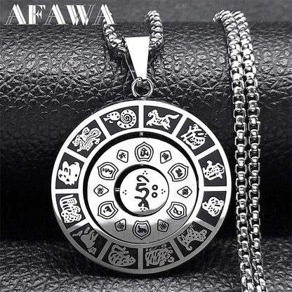 Buddhism Chinese Zodiac Lotus Rotatable Necklace for Men Women AMULET RING STORE