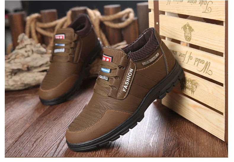 FUQIAO Hot Fur Men's Casual Shoes Warm Flats British Style Leather Footwear Comfort Non-slip Winter Boots Men Plus Size 46