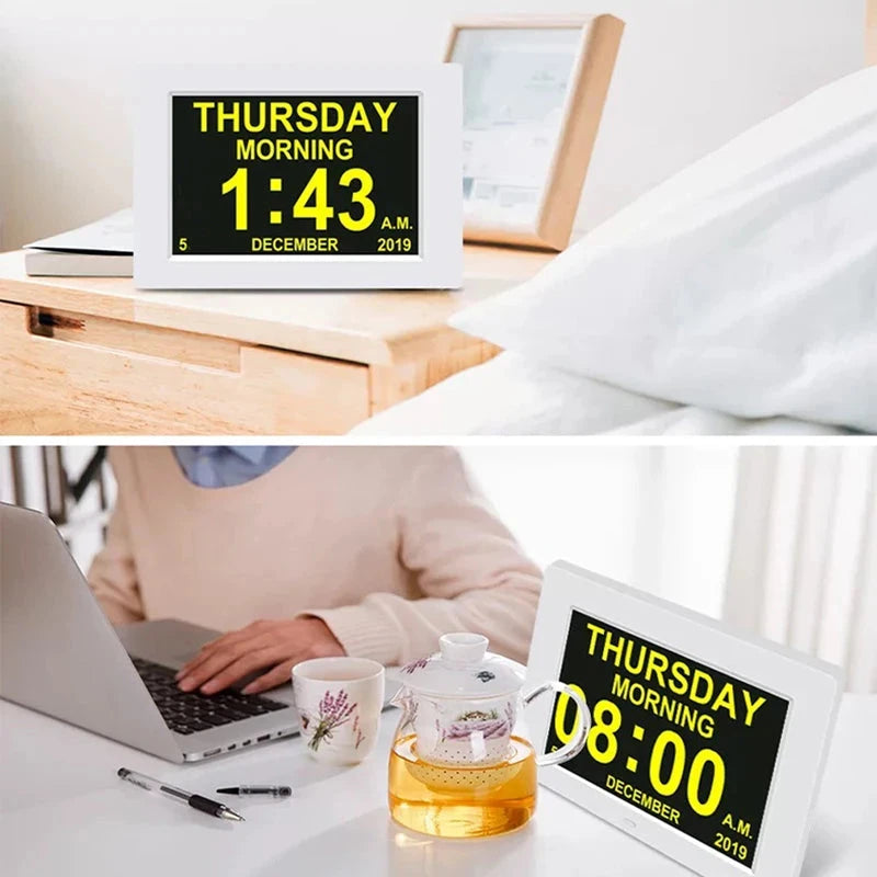 12 Alarms Digital LED Calendar Clock with Multi-Languages to display. Medicine Time Reminder for Elder.Home Desk Wall Decoration