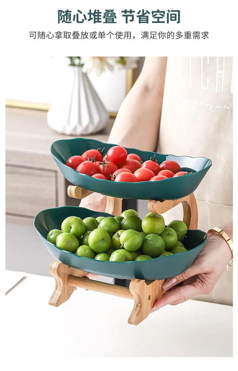 2/3 Layer Table Plates Dinnerware Wooden Kitchen Fruit Bowl with Floors Partitioned Dish Candy Cake Trays Fruit Plate Salad Bowl - AMULET RING STORE
