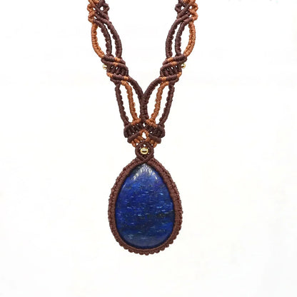 Natural Stones Tear Water Drop Pendant Crystals Healing Handmade Thread Rope Wrap Braided Macrame Chain Necklace Jewelry Gifts - AMULET RING STORE