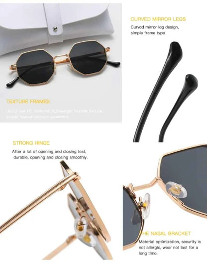 Vintage Polygonal Women Sunglasses Trendy Brand Metal Small Frame Gold-trimmed Gradient Sun Glasses