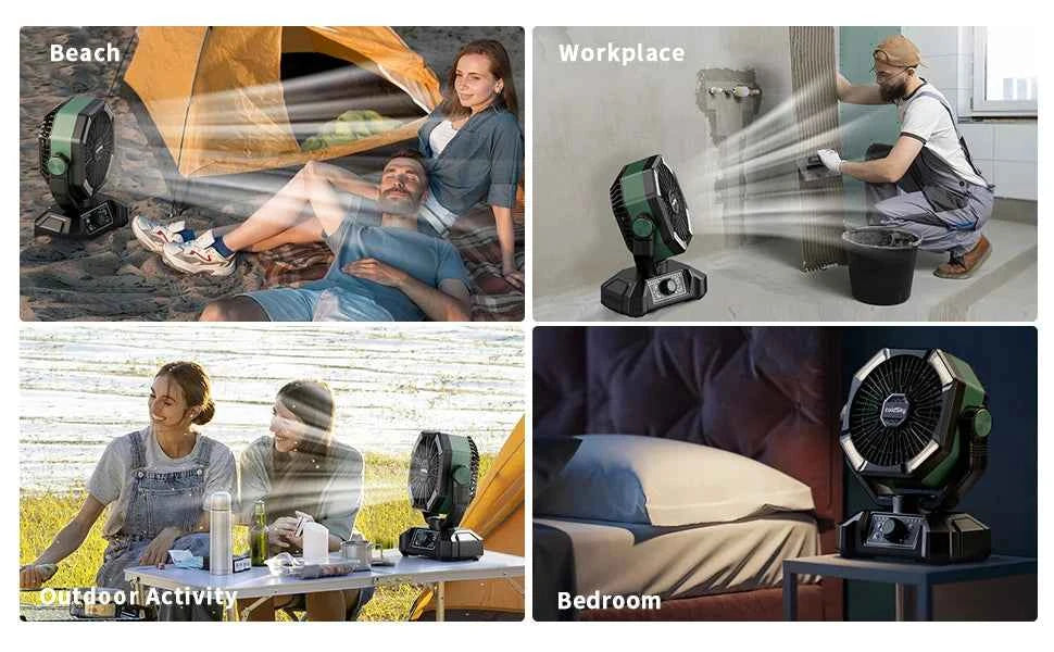 Camping Fan with 4 LED Lantern 8 Speeds Regular Time Desk Fan 20000mAh Battery Portable Outdoor Fan for Outdoor Camping Fishing