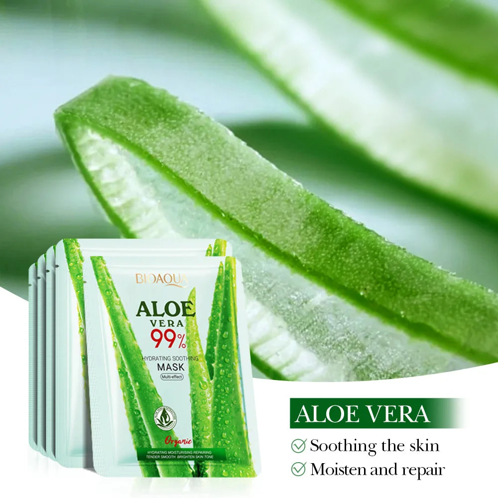 5/10pcs BIOAQUA Aloe Vera Moisturizing Facial Masks for Face Skin Soothing Brightening Firming Hydrating Facial Masks Skin Care - AMULET RING STORE