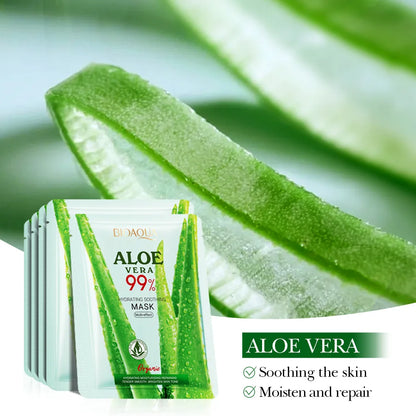 5/10pcs BIOAQUA Aloe Vera Moisturizing Facial Masks for Face Skin Soothing Brightening Firming Hydrating Facial Masks Skin Care - AMULET RING STORE
