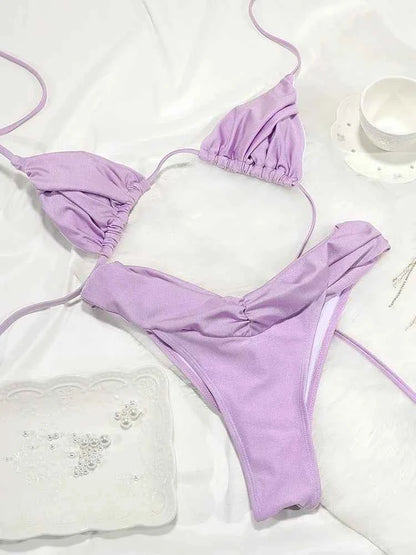 Sexy Folds Bikini Set Solid Micro Bikinis Women Swimsuit Female Triangle Swimwear Beach Wear Bathing Suit