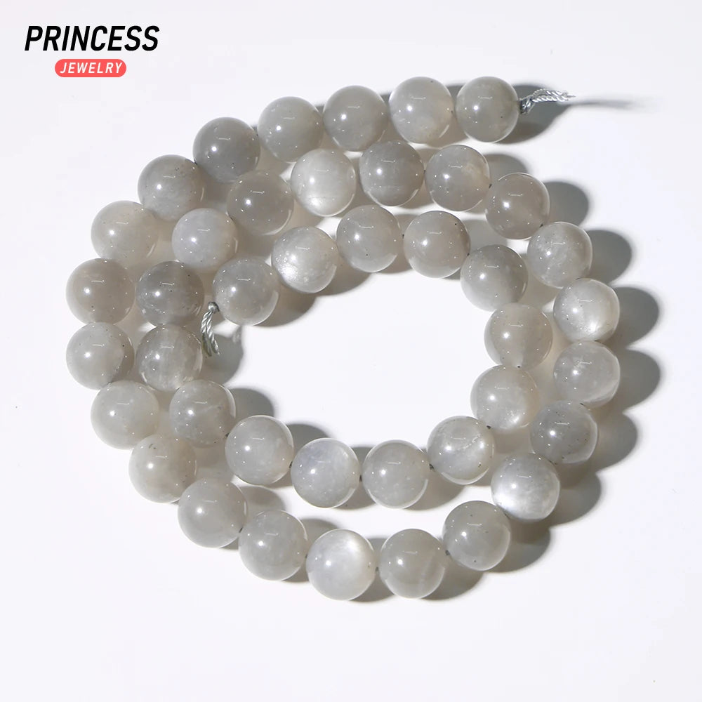A+++ Natural Silver Grey Moonstone 6-10mm Loose Beads for Jewelry Making Bracelets Stone Beads DIY Accessories - AMULET RING STORE