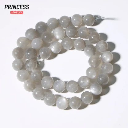 A+++ Natural Silver Grey Moonstone 6-10mm Loose Beads for Jewelry Making Bracelets Stone Beads DIY Accessories - AMULET RING STORE