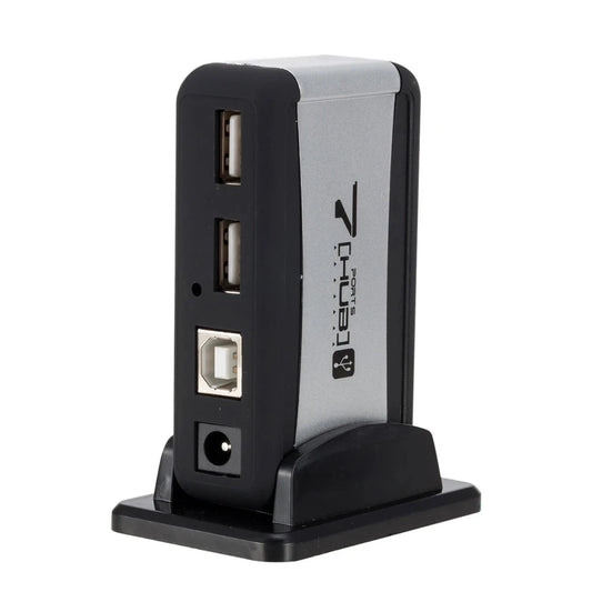Vertical 7-Port USB 2.0 Hub Multi USB Splitter with Power Adapter PC Accessories