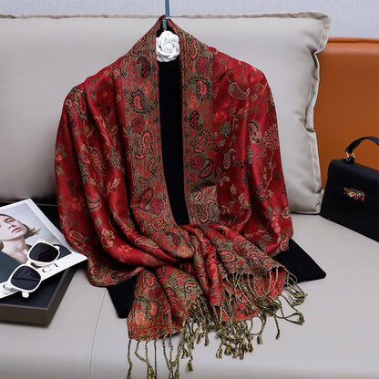 Fashion Autumn Colorful Cashmere Scarf Shawl for Women Pashmina Floral Wrap Female Thick Blanket Soft Bufanda Kerchief