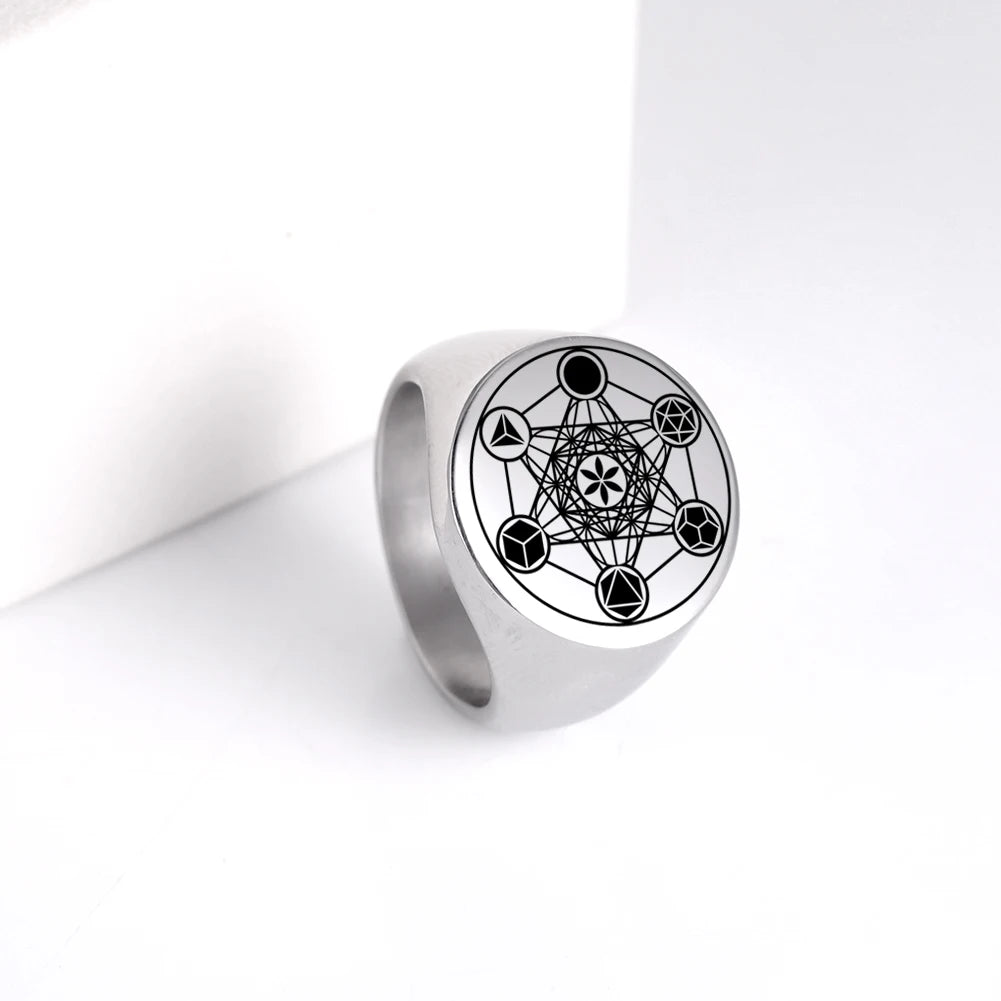 Amaxer Retro Stainless Steel Archangel Metatron Angel of Life Seal Amulet Ring AMULET RING STORE