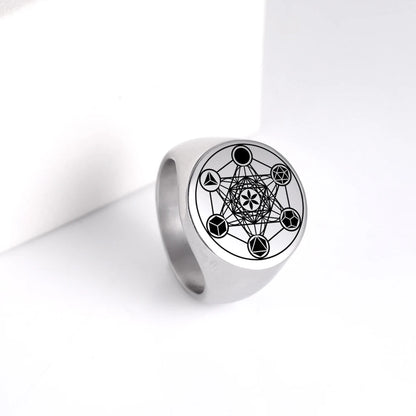 Amaxer Retro Stainless Steel Archangel Metatron Angel of Life Seal Amulet Ring